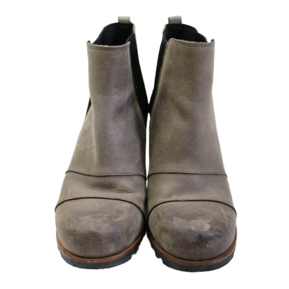 Sorel Lea Gray Wedge Booties Womens 9 Waterproof  Leather Chelsea Ankle Boots